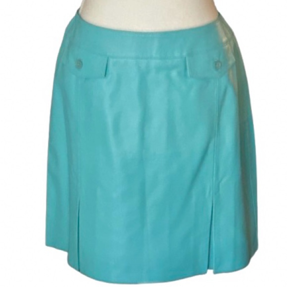 Vintage Leather Skirt Aqua Blue Lamb Turquoise 90s Designer Large XL 14 JDS